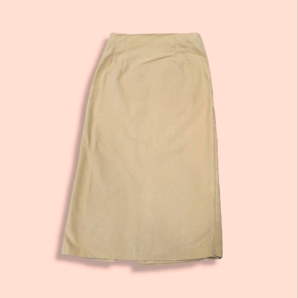 Korean Tan Brown Wrap Midi Skirt with Slit and Decorative Buttons Size S - Picture 2 of 12